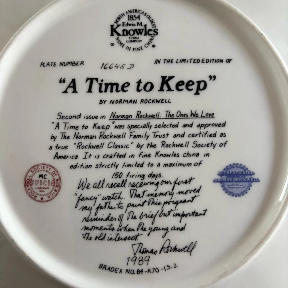 Norman Rockwell “A Time to Keep” Collector Plate – Knowles Fine China